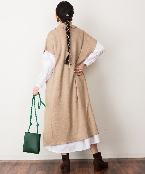 atONE(アットワン)の「atONE ハイネックロングベスト(ベスト・レディース・ブラック/モカ/ライトグレー・M-L/4L~5L/LL~3L)」の6枚目の写真