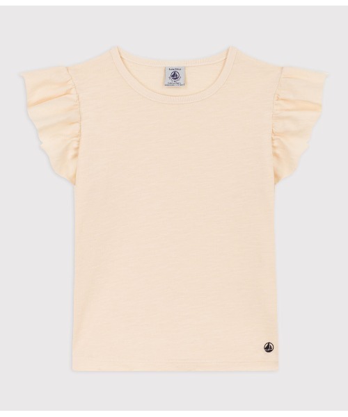 PETIT BATEAU(プチバトー)の「スラブジャージ半袖Tシャツ(Tシャツ/カットソー・キッズ・ピンク/オフホワイト・6YEAR/8YEAR/10YEAR/12YEAR)」の1枚目の写真