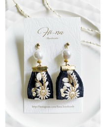 【Hi-na】バロックパール×刺繍リボンタッセル ピアス(MA)