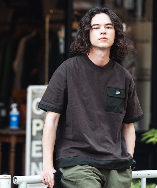 OUTDOOR PRODUCTS APPAREL(アウトドアプロダクツアパレル)の「USAコットン 布帛切り替えTシャツ 裾ドローコード ビッグシルエット レイヤード風(Tシャツ/カットソー・メンズ・ブラック/カーキ/ホワイト/ブラウン・MEDIUM/LARGE/X-LARGE)」の17枚目の写真