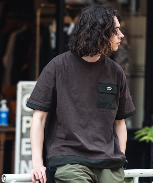 OUTDOOR PRODUCTS APPAREL(アウトドアプロダクツアパレル)の「USAコットン 布帛切り替えTシャツ 裾ドローコード ビッグシルエット レイヤード風(Tシャツ/カットソー・メンズ・ブラック/カーキ/ホワイト/ブラウン・MEDIUM/LARGE/X-LARGE)」の18枚目の写真