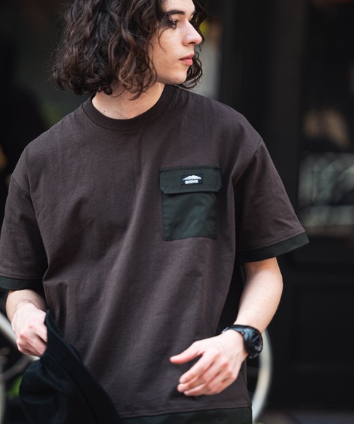 OUTDOOR PRODUCTS APPAREL(アウトドアプロダクツアパレル)の「USAコットン 布帛切り替えTシャツ 裾ドローコード ビッグシルエット レイヤード風(Tシャツ/カットソー・メンズ・ブラック/カーキ/ホワイト/ブラウン・MEDIUM/LARGE/X-LARGE)」の20枚目の写真