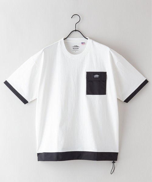 OUTDOOR PRODUCTS APPAREL(アウトドアプロダクツアパレル)の「USAコットン 布帛切り替えTシャツ 裾ドローコード ビッグシルエット レイヤード風(Tシャツ/カットソー・メンズ・ブラック/カーキ/ホワイト/ブラウン・MEDIUM/LARGE/X-LARGE)」の10枚目の写真