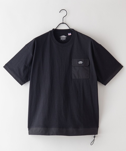 OUTDOOR PRODUCTS APPAREL(アウトドアプロダクツアパレル)の「USAコットン 布帛切り替えTシャツ 裾ドローコード ビッグシルエット レイヤード風(Tシャツ/カットソー・メンズ・ブラック/カーキ/ホワイト/ブラウン・MEDIUM/LARGE/X-LARGE)」の11枚目の写真