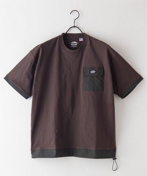 OUTDOOR PRODUCTS APPAREL(アウトドアプロダクツアパレル)の「USAコットン 布帛切り替えTシャツ 裾ドローコード ビッグシルエット レイヤード風(Tシャツ/カットソー・メンズ・ブラック/カーキ/ホワイト/ブラウン・MEDIUM/LARGE/X-LARGE)」の12枚目の写真