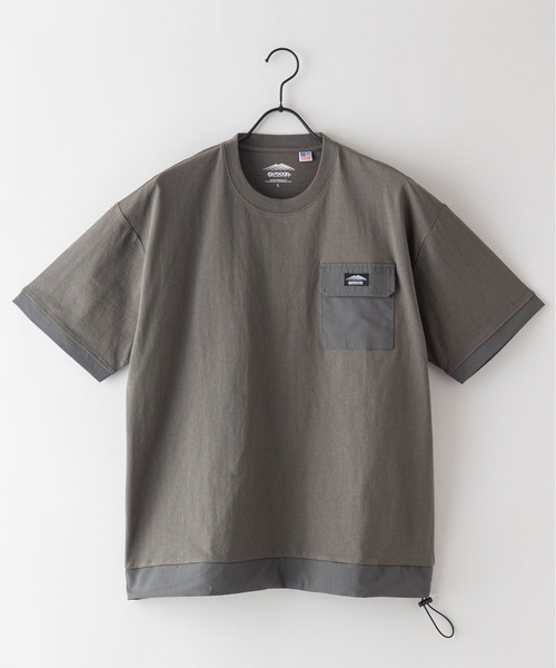 OUTDOOR PRODUCTS APPAREL(アウトドアプロダクツアパレル)の「USAコットン 布帛切り替えTシャツ 裾ドローコード ビッグシルエット レイヤード風(Tシャツ/カットソー・メンズ・ブラック/カーキ/ホワイト/ブラウン・MEDIUM/LARGE/X-LARGE)」の13枚目の写真