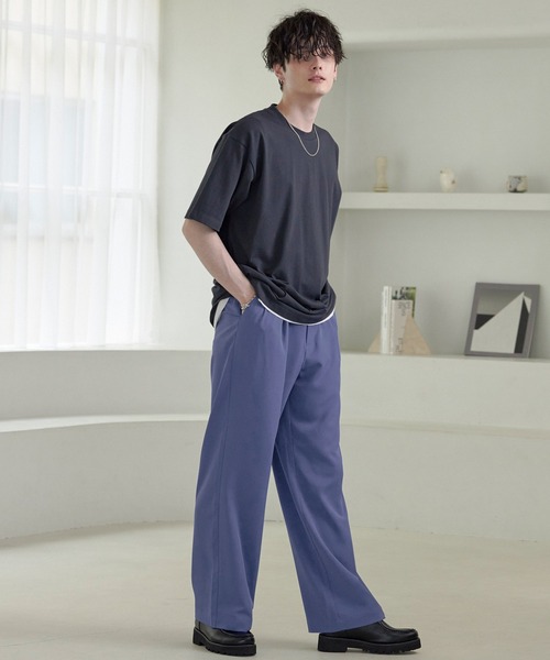 綾トロミ タックスリムストレートスラックス（スラックス