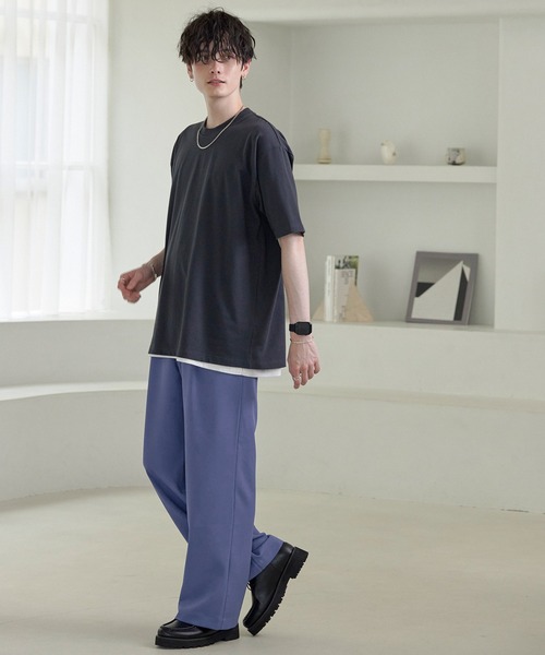 綾トロミ タックスリムストレートスラックス（スラックス