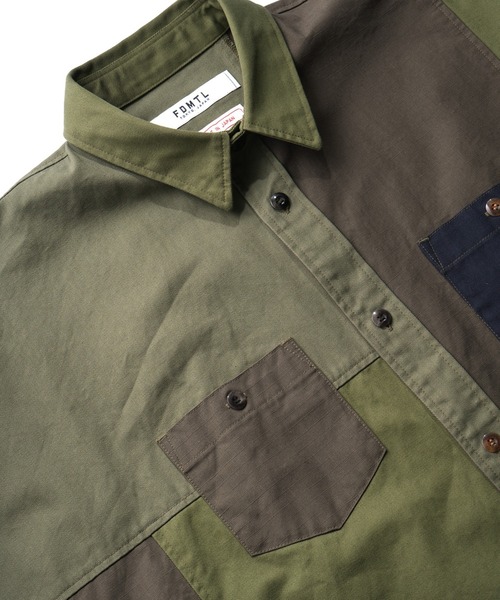 FDMTL（ファンダメンタル）の「FDMTL/ファンダメンタル PATCHWORK S/S SHIRT RINSE パッチワークシャツ（シャツ/ブラウス・メンズ・カーキ・2/4/3）」の6枚目の写真