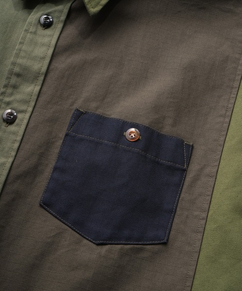 FDMTL（ファンダメンタル）の「FDMTL/ファンダメンタル PATCHWORK S/S SHIRT RINSE パッチワークシャツ（シャツ/ブラウス・メンズ・カーキ・2/4/3）」の5枚目の写真