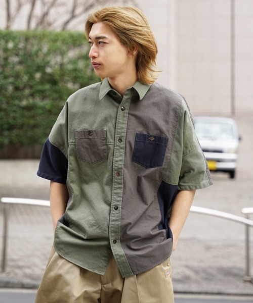 FDMTL（ファンダメンタル）の「FDMTL/ファンダメンタル PATCHWORK S/S SHIRT RINSE パッチワークシャツ（シャツ/ブラウス・メンズ・カーキ・2/4/3）」の21枚目の写真