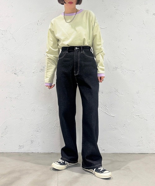 apres jour mignon（アプレジュールミニョン）の「ゆるストレートデニム【ZOZOTOWN限定アイテム】（デニムパンツ・レディース・ダークブルー/サックスブルー/ブラック・LARGE/X-LARGE/SMALL/MEDIUM）」の9枚目の写真