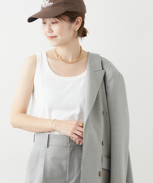 plage（プラージュ）の「organic cotton フライスタンクトップ（タンクトップ・レディース・ホワイト/キャメル・FREE）」の2枚目の写真