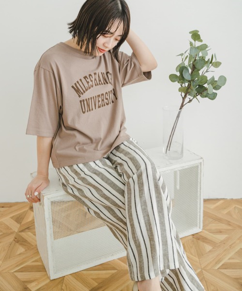 ITEMS URBANRESEARCH(アイテムズ アーバンリサーチ)の「カレッジロゴハンソデTシャツ(Tシャツ/カットソー・レディース・オフホワイト/スミクロ/モカ・FREE)」の12枚目の写真