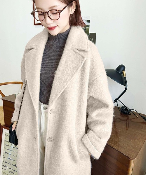 美品　DES PRES イエローチェスターコート　シャギー 2024-25 WINTER COLLECTION]ウールタッチシャギーチェスター