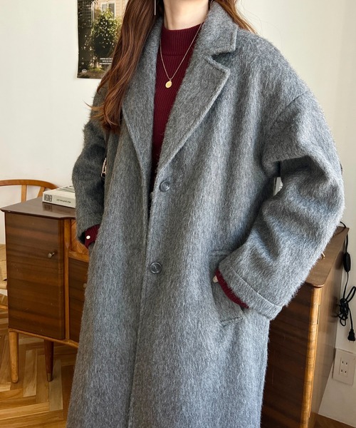 moment+（モーメントプラス）の「ニットシャギーロングチェスターコート(シャギーコート)（チェスターコート・レディース・チャコールグレー/ベージュ/グレー/アイボリー・M/L）」の15枚目の写真