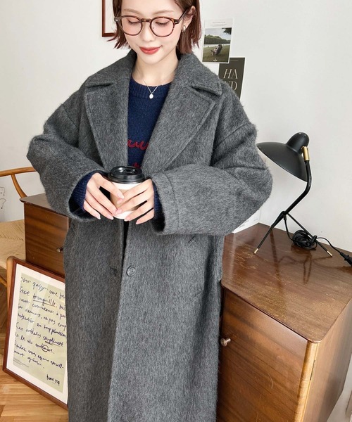 moment+（モーメントプラス）の「ニットシャギーロングチェスターコート(シャギーコート)（チェスターコート・レディース・チャコールグレー/ベージュ/グレー/アイボリー・M/L）」の21枚目の写真