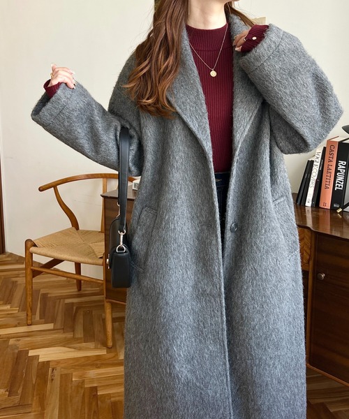 OPENINGCEREMONY チェスターコート M ピンク ベージュ シャギー シャギーロングチェスターコート【official限定】【SALE