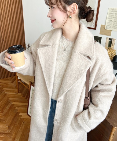 セール】ニットシャギーロングチェスターコート(シャギーコート
