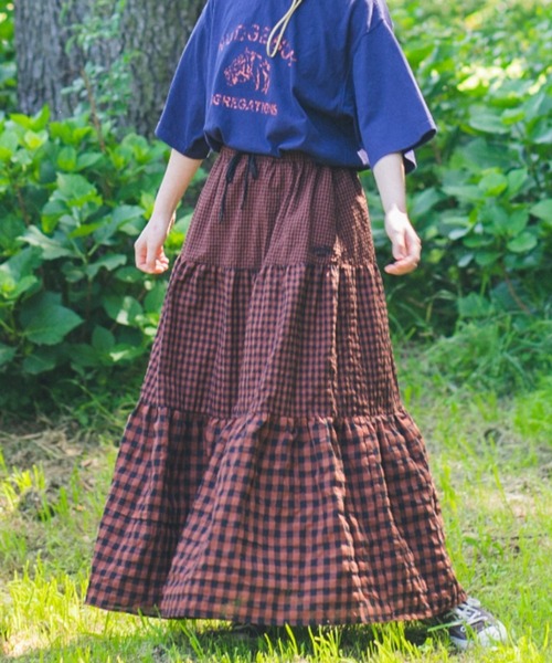 WudgeBoy(ワッジボーイ)の「check tiered skirt(スカート・レディース・グリーン/ベージュ/オレンジ・FREE)」の3枚目の写真