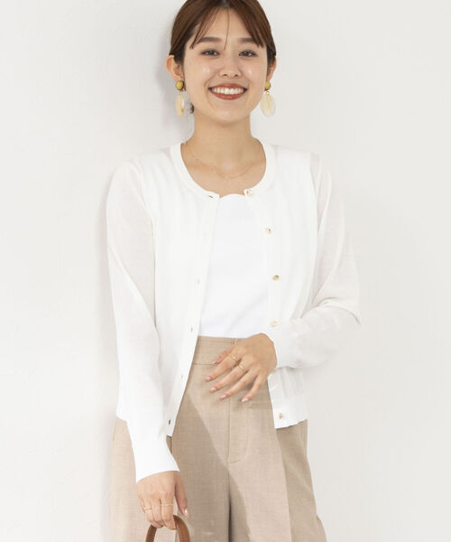 NOLLEY’S(ノーリーズ)の「《手洗い可能》クルーネックカーディガン(カーディガン/ボレロ・レディース・オフホワイト/ブラック/ピンク/ミント・38)」の6枚目の写真