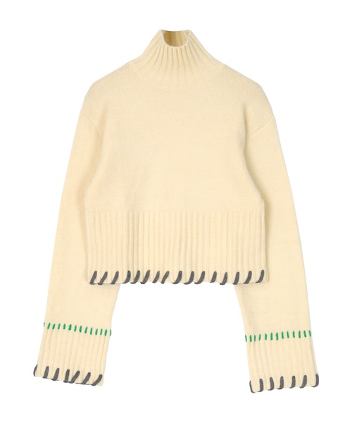 miette（ミエット）の「配色ステッチハイネックニット（ニット/セーター・レディース・ブラック/アイボリー/ネイビー/グリーン・FREE）」の10枚目の写真