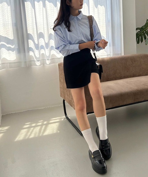 one after another NICE CLAUP（ワンアフターアナザーナイスクラップ）の「サイドベルトミニスカパン（その他パンツ・レディース・ベージュ/チェック/ブラック/ダークブラウン・FREE）」の8枚目の写真