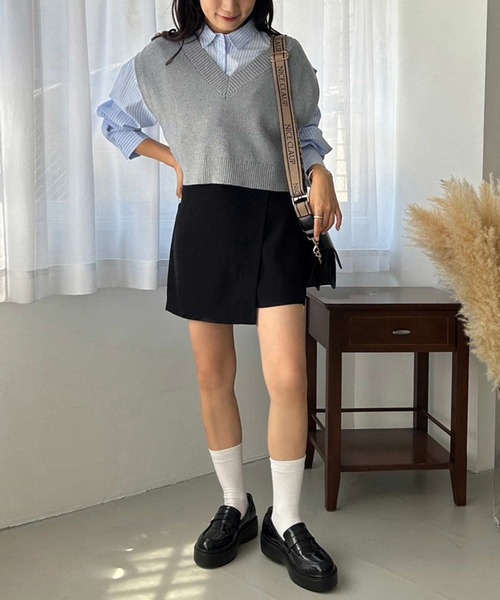 one after another NICE CLAUP（ワンアフターアナザーナイスクラップ）の「サイドベルトミニスカパン（その他パンツ・レディース・ベージュ/チェック/ブラック/ダークブラウン・FREE）」の9枚目の写真