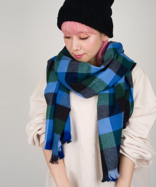 Montaluly（モンタルリー）の「【Montaluly/モンタルリー】チェック柄　ストール　ショール　マフラー　フランス製（ストール/ショール・レディース・グリーン/ベージュ/パープル・FREE）」の2枚目の写真