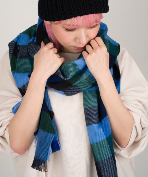Montaluly（モンタルリー）の「【Montaluly/モンタルリー】チェック柄　ストール　ショール　マフラー　フランス製（ストール/ショール・レディース・グリーン/ベージュ/パープル・FREE）」の7枚目の写真