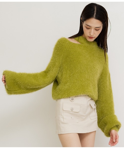 ANAP(アナップ)の「フェザーヤーンカットアウトニットトップス(ニット/セーター・レディース・オフホワイト/イエロー×グリーン/グレー/ブラック・FREE)」の22枚目の写真