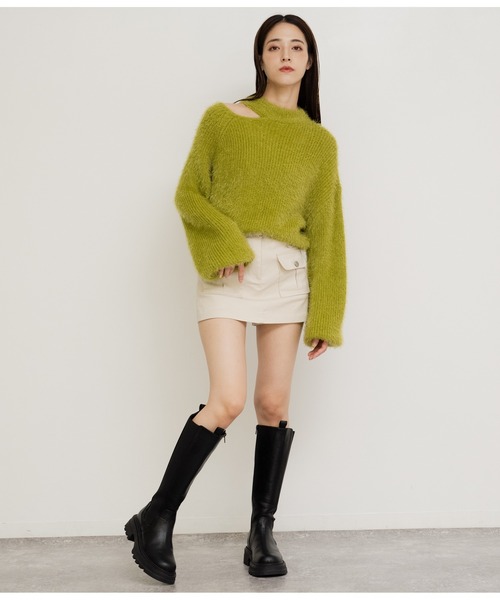 ANAP(アナップ)の「フェザーヤーンカットアウトニットトップス(ニット/セーター・レディース・オフホワイト/イエロー×グリーン/グレー/ブラック・FREE)」の8枚目の写真