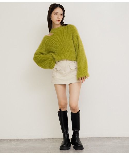 ANAP(アナップ)の「フェザーヤーンカットアウトニットトップス(ニット/セーター・レディース・オフホワイト/イエロー×グリーン/グレー/ブラック・FREE)」の9枚目の写真