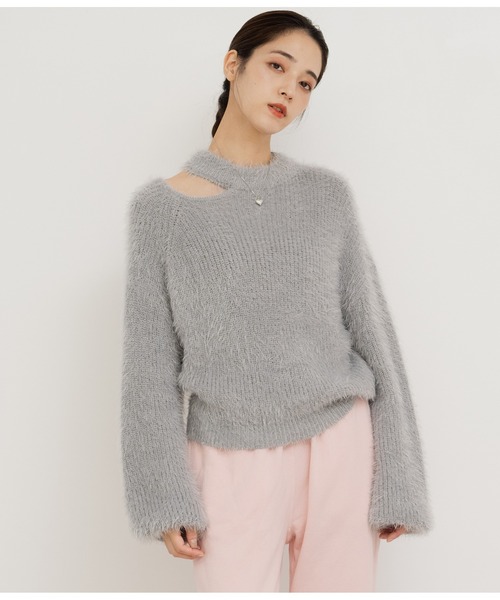 ANAP(アナップ)の「フェザーヤーンカットアウトニットトップス(ニット/セーター・レディース・オフホワイト/イエロー×グリーン/グレー/ブラック・FREE)」の15枚目の写真