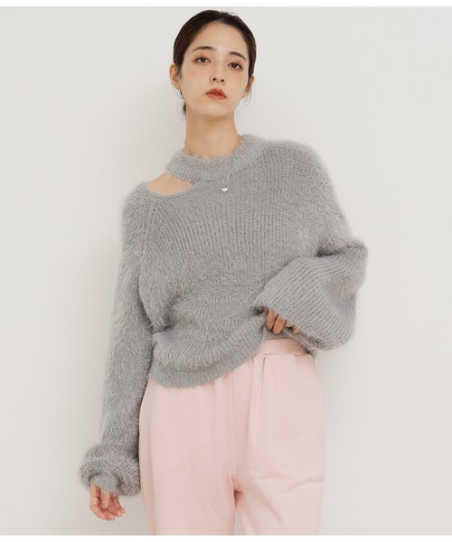 ANAP(アナップ)の「フェザーヤーンカットアウトニットトップス(ニット/セーター・レディース・オフホワイト/イエロー×グリーン/グレー/ブラック・FREE)」の16枚目の写真