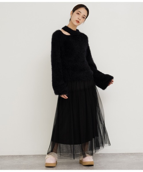 ANAP(アナップ)の「フェザーヤーンカットアウトニットトップス(ニット/セーター・レディース・オフホワイト/イエロー×グリーン/グレー/ブラック・FREE)」の14枚目の写真