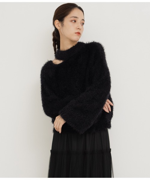 ANAP(アナップ)の「フェザーヤーンカットアウトニットトップス(ニット/セーター・レディース・オフホワイト/イエロー×グリーン/グレー/ブラック・FREE)」の12枚目の写真