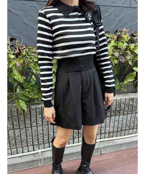 PHILLY（フィリー）の「【PHILLY】ボーダーニットポロ（Tシャツ/カットソー・レディース・ブラウン/ベージュ/ブラック/ネイビー・FREE）」の20枚目の写真