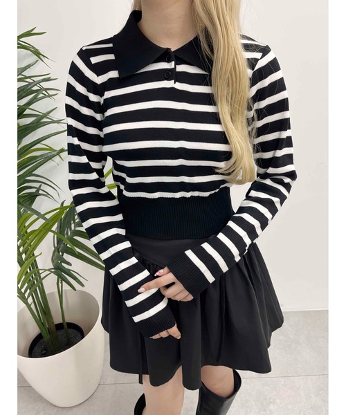 PHILLY（フィリー）の「【PHILLY】ボーダーニットポロ（Tシャツ/カットソー・レディース・ブラウン/ベージュ/ブラック/ネイビー・FREE）」の22枚目の写真