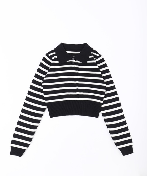 PHILLY（フィリー）の「【PHILLY】ボーダーニットポロ（Tシャツ/カットソー・レディース・ブラウン/ベージュ/ブラック/ネイビー・FREE）」の8枚目の写真