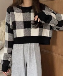 ブロックチェックニット