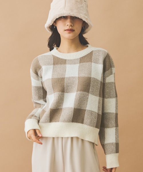 paravion(パラビオン)の「ブロックチェックニット(ニット/セーター・レディース・ブルー/ベージュ/ブラック・FREE)」の7枚目の写真