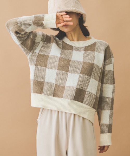 paravion(パラビオン)の「ブロックチェックニット(ニット/セーター・レディース・ブルー/ベージュ/ブラック・FREE)」の8枚目の写真