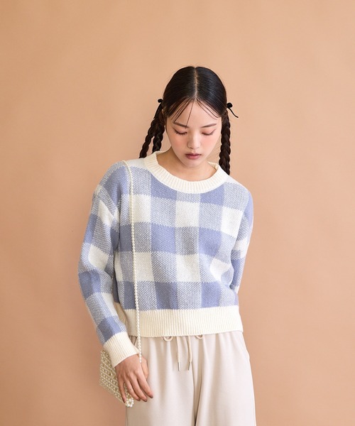 paravion(パラビオン)の「ブロックチェックニット(ニット/セーター・レディース・ブルー/ベージュ/ブラック・FREE)」の17枚目の写真