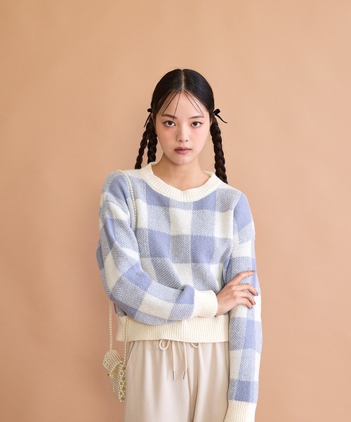 paravion(パラビオン)の「ブロックチェックニット(ニット/セーター・レディース・ブルー/ベージュ/ブラック・FREE)」の18枚目の写真