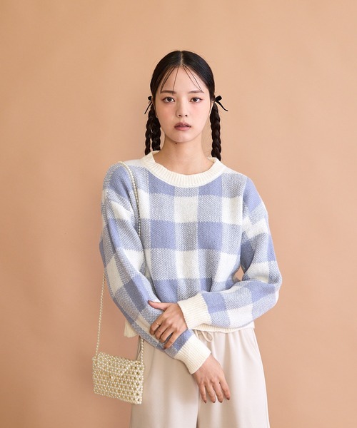 paravion(パラビオン)の「ブロックチェックニット(ニット/セーター・レディース・ブルー/ベージュ/ブラック・FREE)」の21枚目の写真