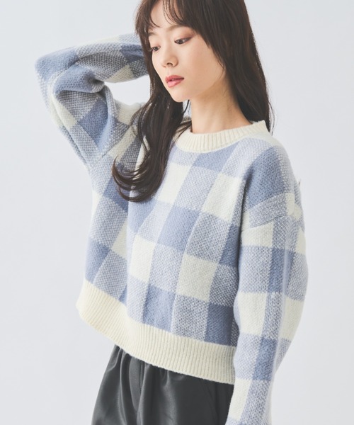 paravion(パラビオン)の「ブロックチェックニット(ニット/セーター・レディース・ブルー/ベージュ/ブラック・FREE)」の13枚目の写真