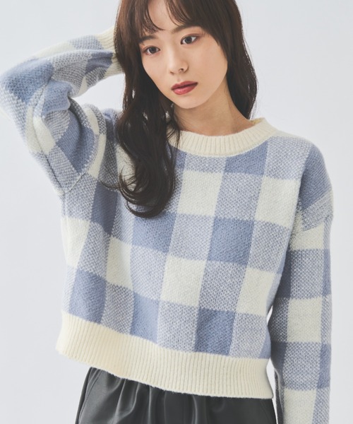 paravion(パラビオン)の「ブロックチェックニット(ニット/セーター・レディース・ブルー/ベージュ/ブラック・FREE)」の14枚目の写真