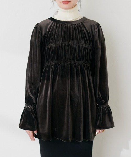 natural couture(ナチュラルクチュール)の「2WAYリボンベロアブラウス(シャツ/ブラウス・レディース・ブラック/グレイッシュベージュ/アイボリー/ベージュ系その他・FREE)」の11枚目の写真