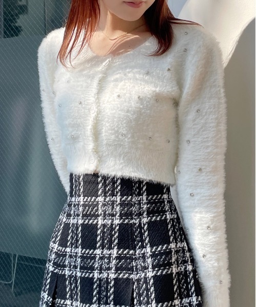 NOMAE(ノーマエ)の「ビジューシャギーカーデ(カーディガン/ボレロ・レディース・ブラック/ベージュ/グレー/ホワイト・FREE)」の6枚目の写真